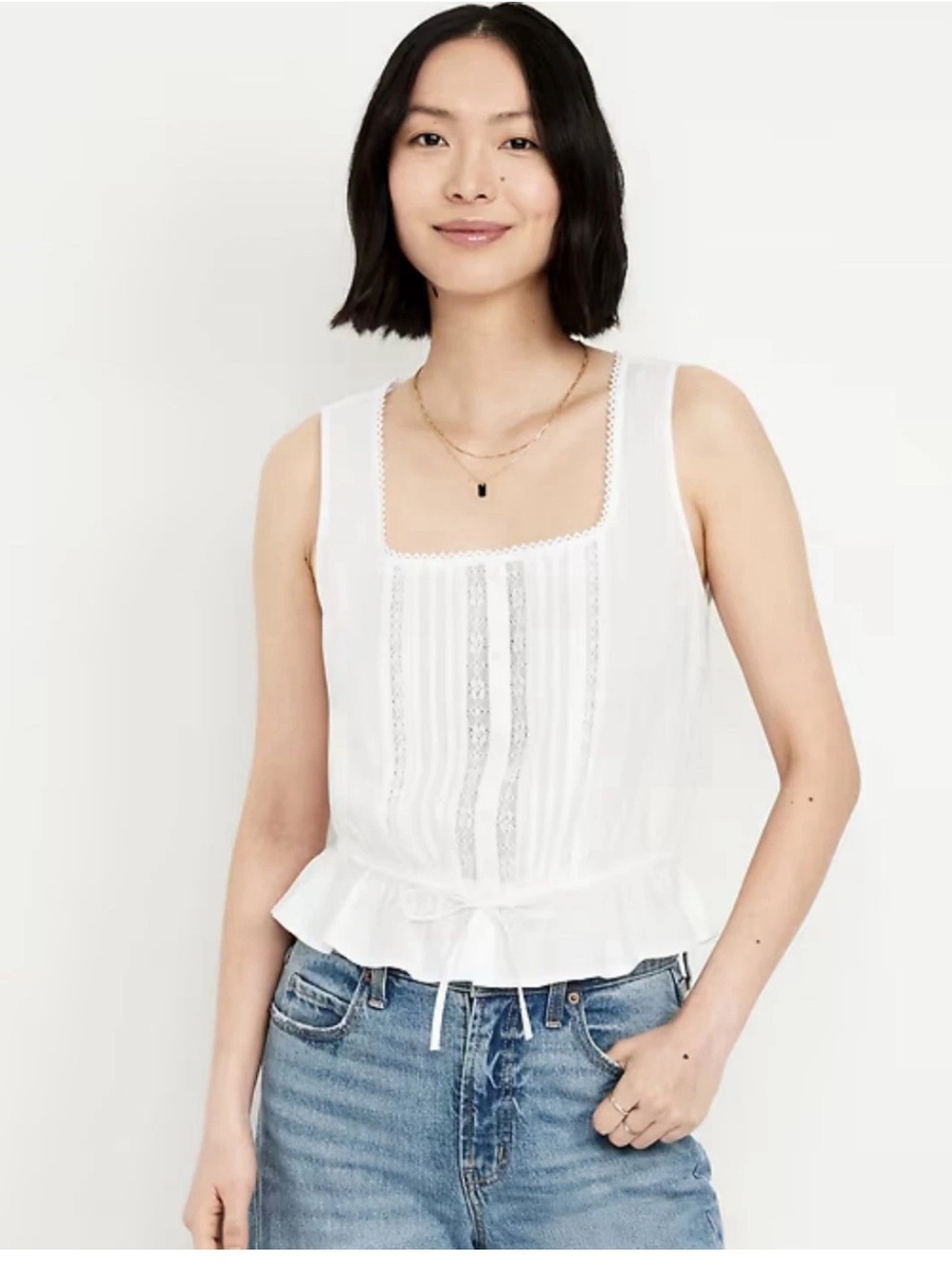 Old Navy Pin-tucked Lace Trim Sleeveless Button-Front Top
